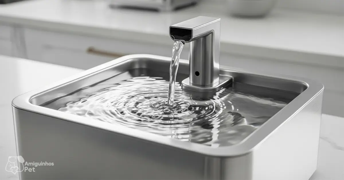 Bebedouro elétrico para gatos de aço inox com sistema de filtragem de água eficiente
