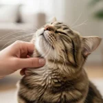Onde fazer carinho no gato corretamente focando no queixo para evitar mordidas.